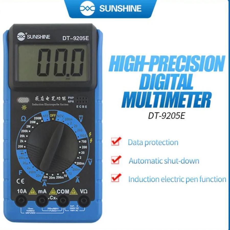 Sunshine Dt-9205e Multimètre numérique de haute précision Protection contre les surcharges Lcd Display Instrument Tester pour les outils de réparation